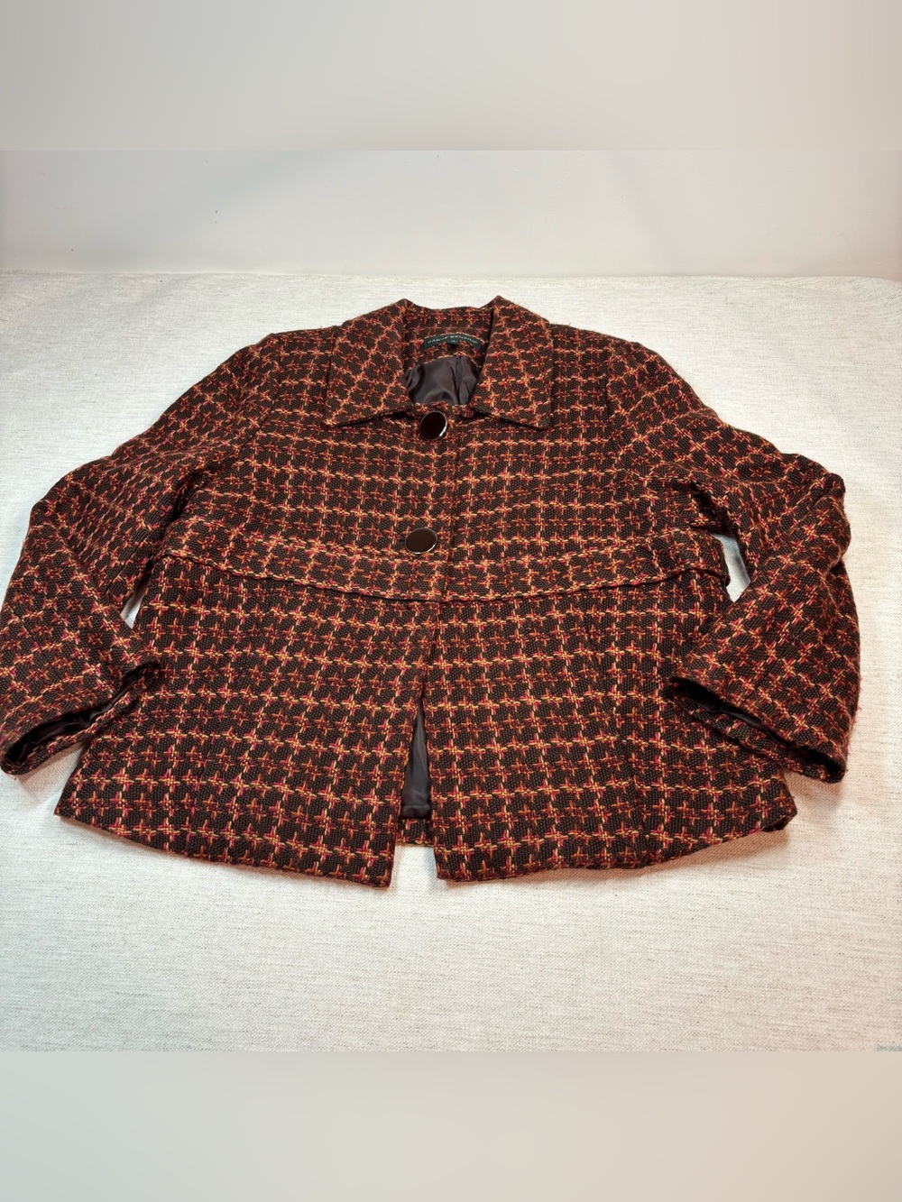 Harve Benard women size 14 Tweed Blazer Jacket long sleeve brown short